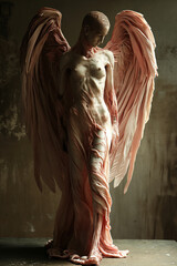 Gothic horror female angel figure made of flesh - angel of death. Full view