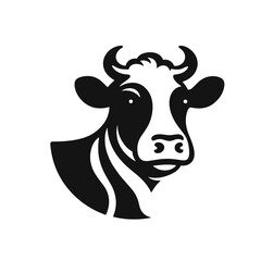 logotype of a cow, black and white, small size, isolated	
