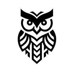 logotype of a owl, black and white, small size, isolated	

