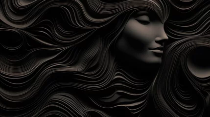 Foto op Canvas A woman's face with wavy black hair © Maria Starus