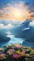 A beautiful view of a lake surrounded by mountains