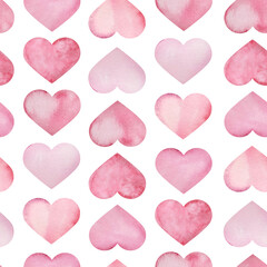 Valentine seamless pattern with watercolor pink hearts