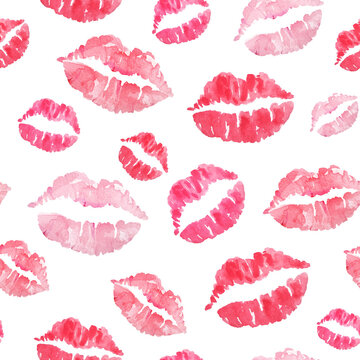 Valentine seamless pattern with watercolor lips kiss