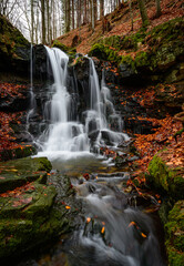 waterfalls, beskids, mountains, landscape, water, pond, lake, trees, forest, nature, stream,
