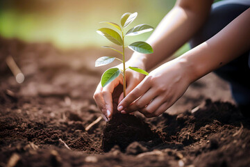 Woman planting trees on Arbor Day