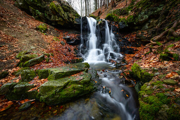 waterfalls, beskids, mountains, landscape, water, pond, lake, trees, forest, nature, stream,