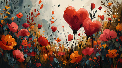 Obraz premium Illustration of a red heart in the grass