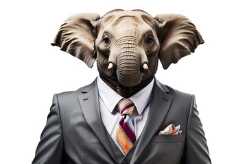 elephant wearing office suit, transparent background. ai generative