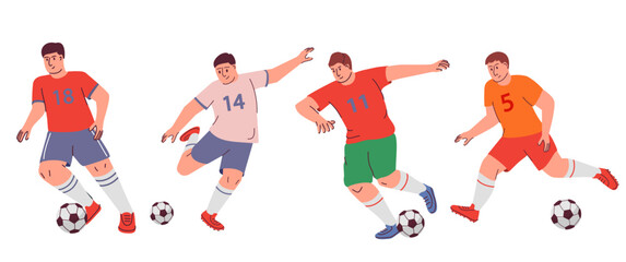Soccer player cartoon. Man kicking ball.Kick the ball soccer.Player quick shooting a ball.Isolated on white background.Character vector illustration.Soccer ball.Football player.