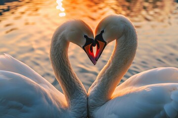 Romantic swans making a heart shape, Swan couple for Valentine's Day
