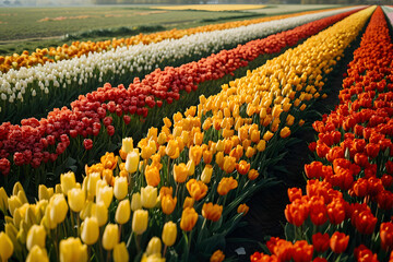 Tulip fields in the Netherlands. Colorful tulips in Holland ai generated art