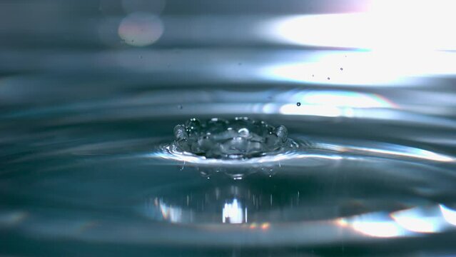 High speed shooting, close-up, water droplets, falling, rippling, rippling
