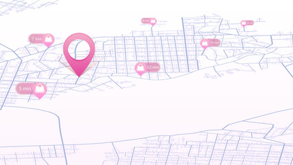 Concept of search and selection of the nearest shop, market or boutique. Nearby shopping store on the map with POI. Isometric map with GPS navigation, store locations concept. Vector illustration