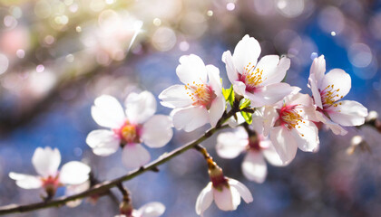 Beautiful almonds flower with bokeh background