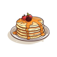 pancakes with strawberry isolated vector design