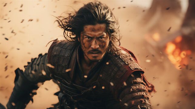 Portrait of a samurai fighting