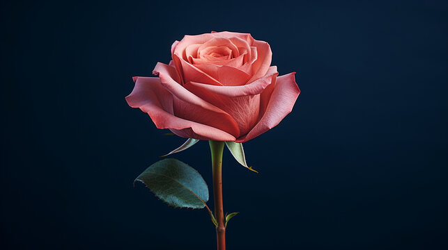 A pink rose on a dark blue background