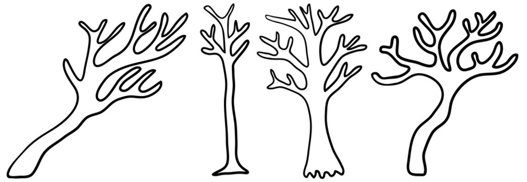 image of a tree in a simple minimalist style. Template for design, logo, print, icon. object in line art style for landscape, coloring