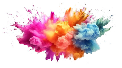 Multicolored holi powder  explosion, rainbow colors, transparent background, Generative ai