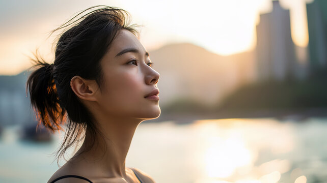 Portrait of beautiful asian women breathing and doing meditation
