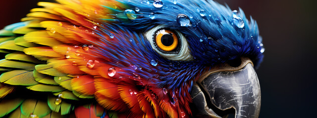 Nature's Palette: Raindrops on a Rainbow Parrot