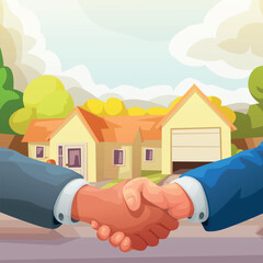 a handshake and bright house on backdrop
