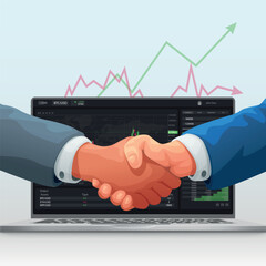 a handshake in front of stock market