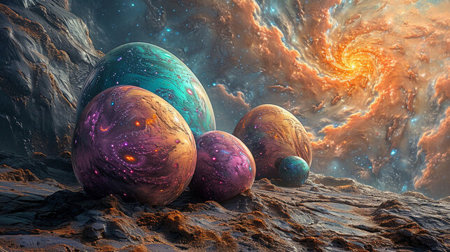 Easter Egg Galaxy:  A cosmic scene with Easter eggs arranged to form a mesmerizing galaxy, showcasing the wonders of Easter creativity