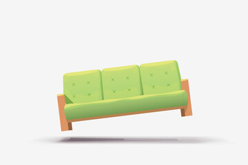 green flying sofa front view on white