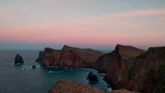 Beautiful coastline of Madeira Island at sunset
