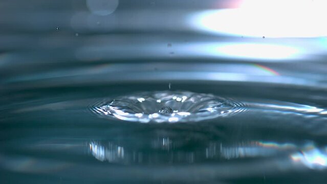 High speed shooting, close-up, water droplets, falling, rippling, rippling