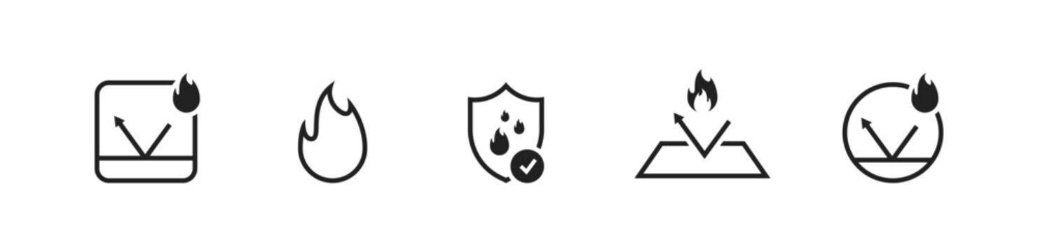 Fireproof icon set. Fire resistant materials. Fire resistance cover. Vector EPS 10