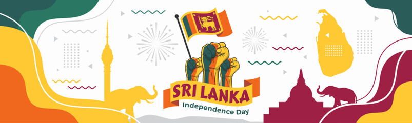 Sri Lanka Independence day banner with flag map and landmark 