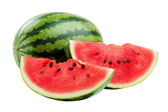 whole watermelon and slices isolated on white or transparent background
