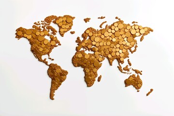 Golden Coins World Map: Symbolizing Global Wealth and the Concept of Gold. Generative ai