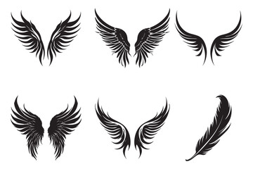 Fototapeta na wymiar wings vector silhouette Bundle set, wings vector silhouette illustration Bundle Vector