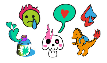 set of doodle elements in vector.halloween objects.image for stickers, print, app, design, web site, label, poster, postcard . Series of teenage icons