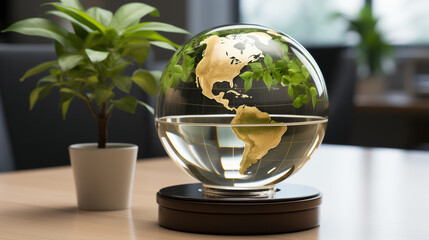 Crystal globe with sustainable development and ESG icon for Environment Social, Governance, and Business cooperation for World sustainable environment social governance concept