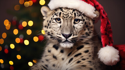 Arctic Majesty: White Tiger in Santa's Cap