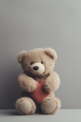 teddy bear hugging a heart on a grey background