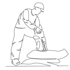 worker working grooves with a hammer drill