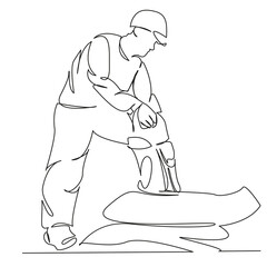 worker working grooves with a hammer drill