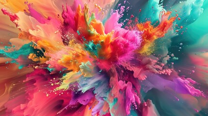 Colorful Explosion of Paint on White Background - obrazy, fototapety, plakaty