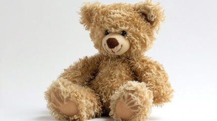 A Cute Brown Teddy Bear Resting on a Clean and Bright White Surface