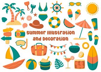 Set of Summer Illustration and Decoration Icon 