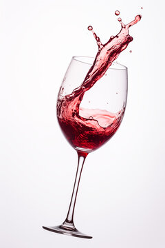 A glass of red wine splashes on a light background. Flying glass of wine in splashes. Generative AI