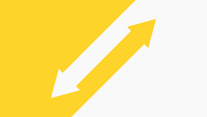 Two diagonal arrows pointing in opposite directions. Yellow and white background. - obrazy, fototapety, plakaty