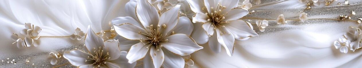White background with silver and gold flowers