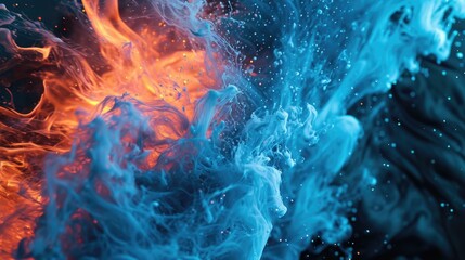 A Vibrant Close-Up of Mesmerizing Blue and Orange Liquid - obrazy, fototapety, plakaty
