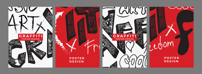 Set of banners in graffiti style. Street art, drawing on the wall. Template for banner, poster, card, flyer, cover. Vector drawing, design elements.